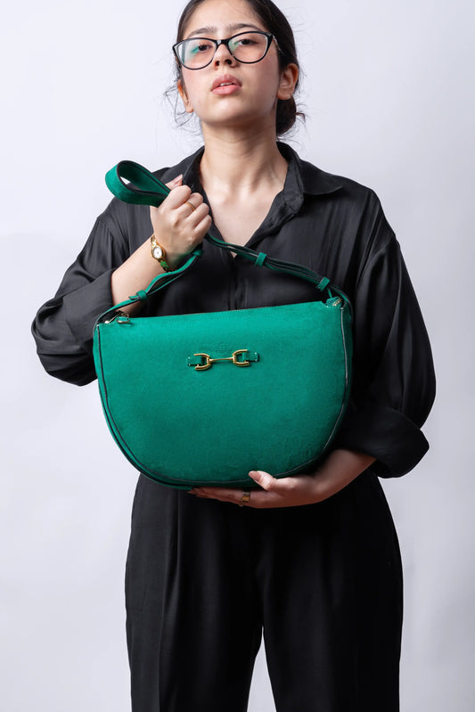 Arcblow Women's Leather Shoulder Bag - Suede Green