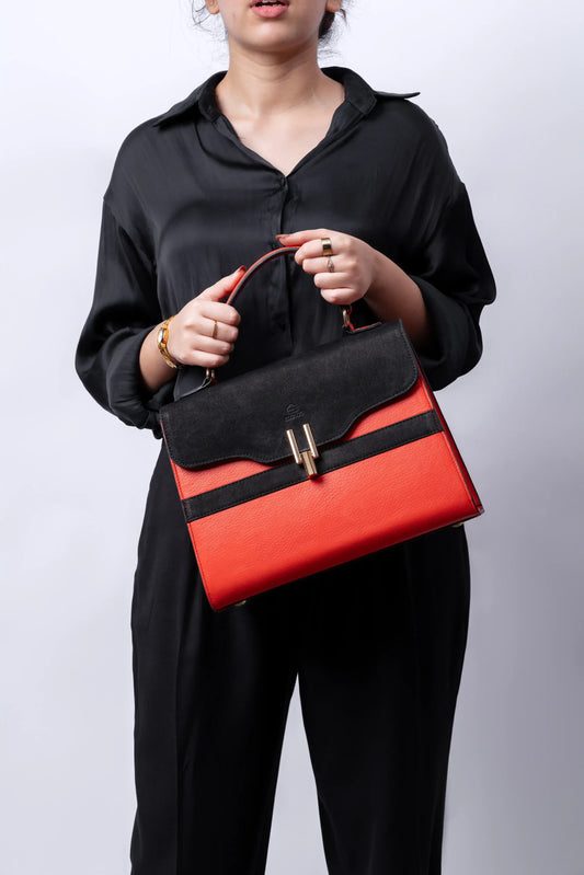 Glide Designer Leather Bag - Orange and Black