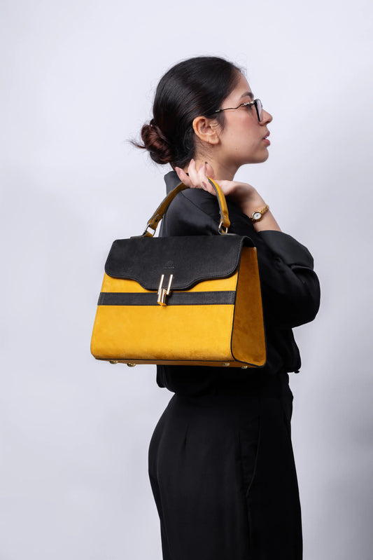 Glide Designer Leather Bag - Yellow and Black