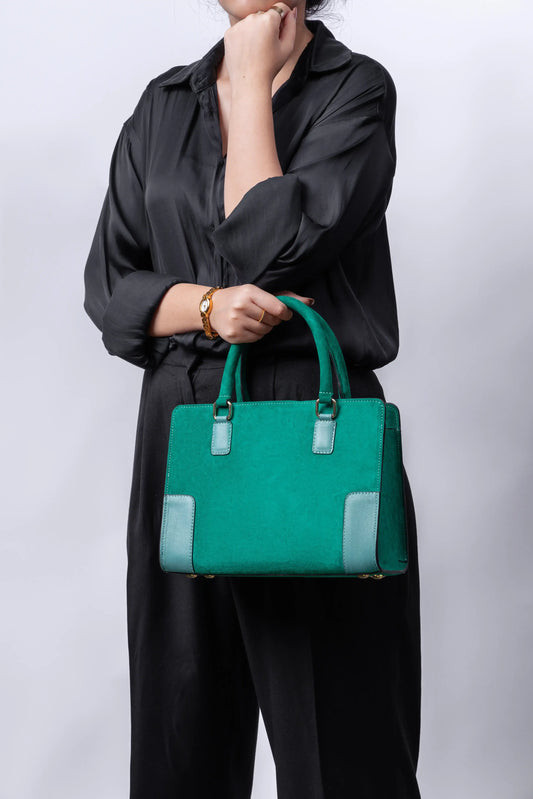 Robust Luxury Leather Handbag - Suede Green