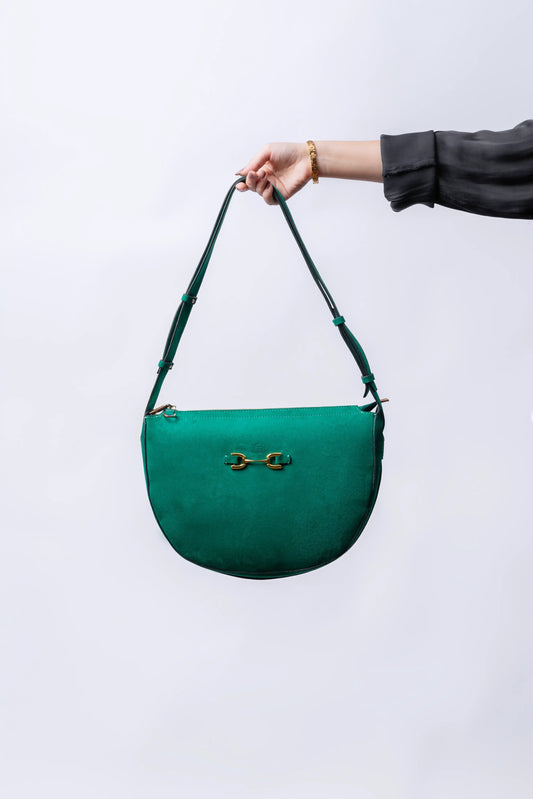Arcblow Women's Leather Shoulder Bag - Suede Green