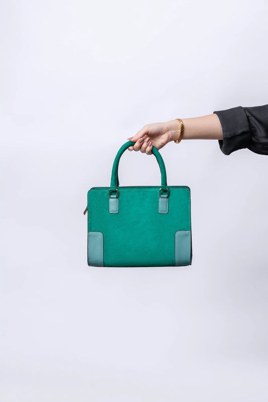 Robust Luxury Leather Handbag - Suede Green