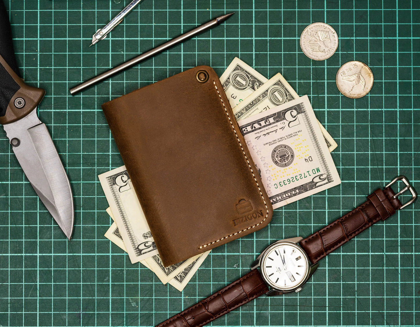 Slim Atlantic Vertical Leather Wallet - Natural Brown