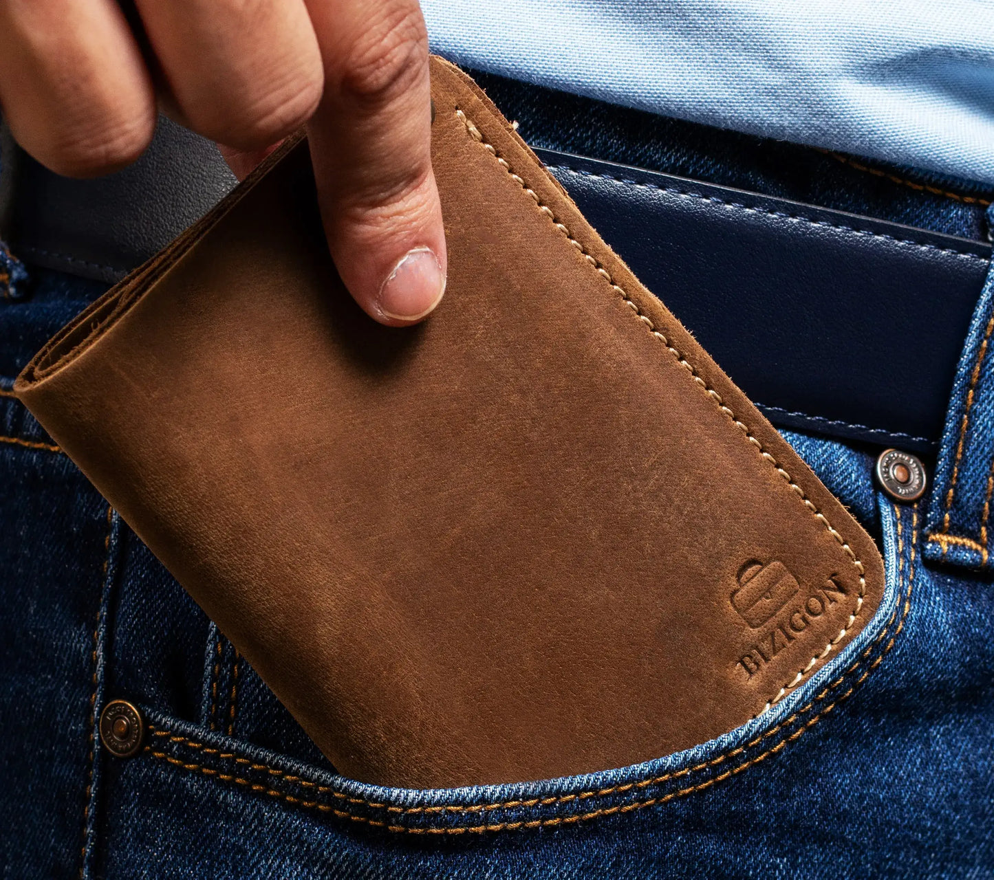 Slim Atlantic Vertical Leather Wallet - Natural Brown