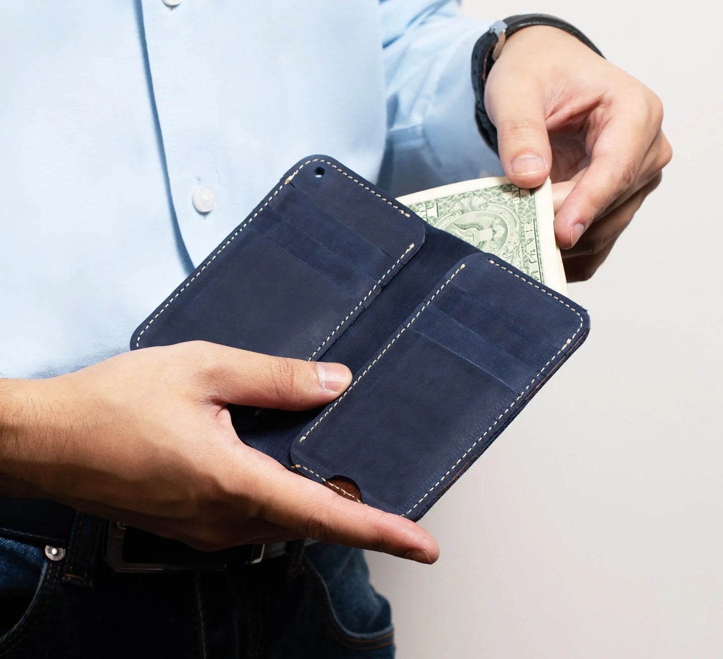 Slim Atlantic Vertical Leather Wallet - Matt Blue