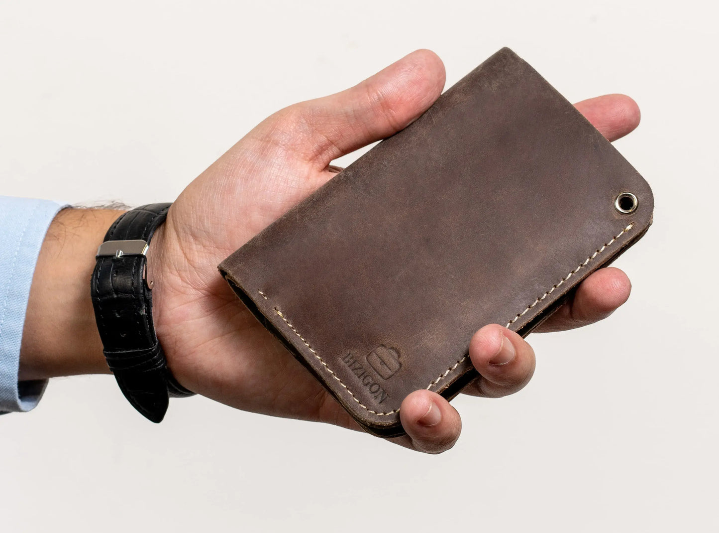 Slim Atlantic Vertical Leather Wallet - Antique Brown